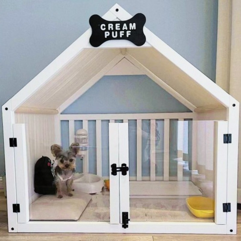 [런캣] RUNCATS 원목 펫 강아지 하우스 루프형 DIY 흰색 강아지 하우스 이미지